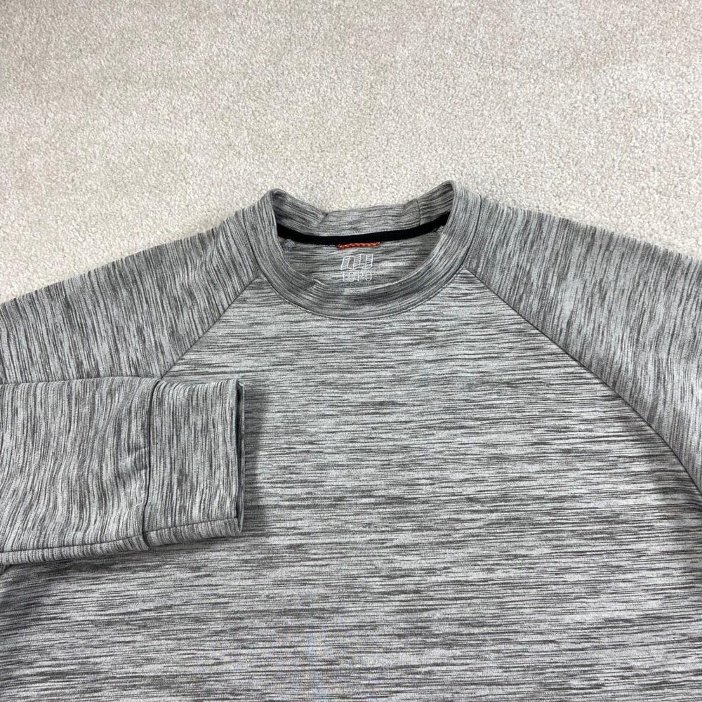 Topo Designs Fleece Pullover Mens Large Gray Space Dye Crewneck Kangaroo Pocket